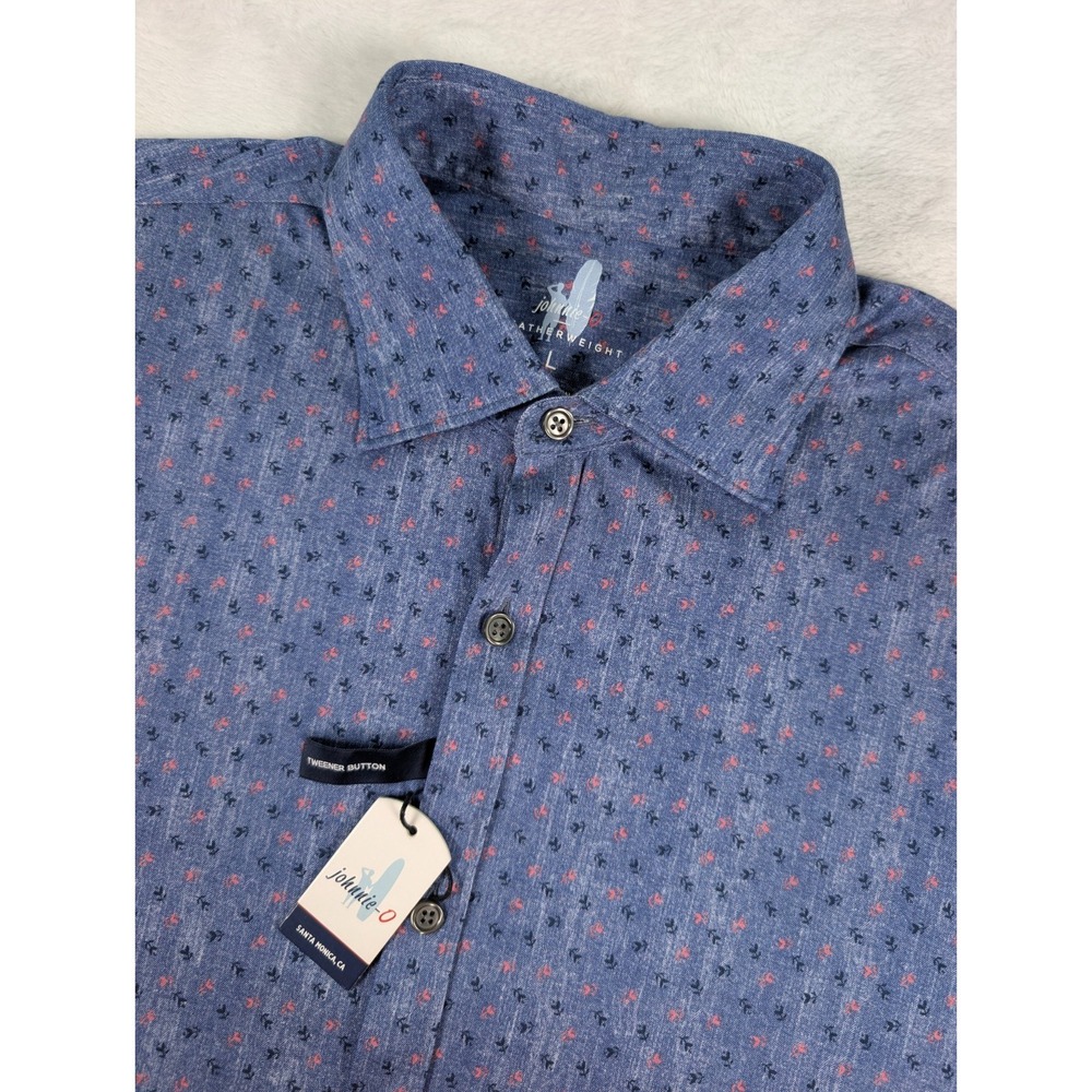 Johnnie O Featherweight Foley LS Shirt Mens Large Chambray Geometric AOP‎ NWT